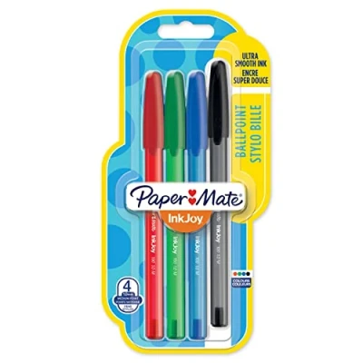 Image of Paper Mate InkJoy 100ST Ballpoint Pens Medium Point (1.0mm) Red, Green, Blue &amp; Black 5 Count