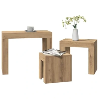 Image of vidaXL Nesting Coffee Tables End Side Table 3 pcs Artisian Oak, Engineered Wood, Small &amp; Large Set for Living Room, Bedroom, Office Modern Design, Versatile Use