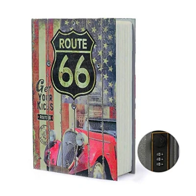 Image of PACOLO Book Safe, Route 66, Alloy Steel, Combination &amp; Key Lock, Small, Compact, 5.6 x 14.5 22.9 cm, 0.75 kg