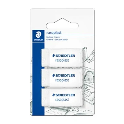 Image of STAEDTLER 526B3 BK3D Rasoplast Eraser 43x19x13mm (Blistercard of 3 Erasers)