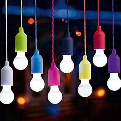Image of Pull Cord Light Bulb Battery Operated LED Hanging Lamp On Rope 8PCS (No Battery) Light,Hanging Lamp,Battery Light,Colorful