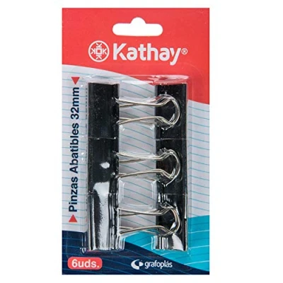 Image of Kathay 86400910 Blister Pack of 6 Folding Clips, 32 mm, Black