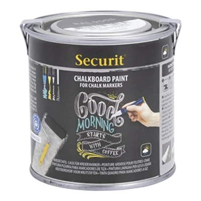 Image of Securit Water Based Black Chalkboard Paint for Creating Blackboard Wall, 250ml Use on Walls, Glass, Metal, Plastic or Wood Great Kids Bedroom Nursery