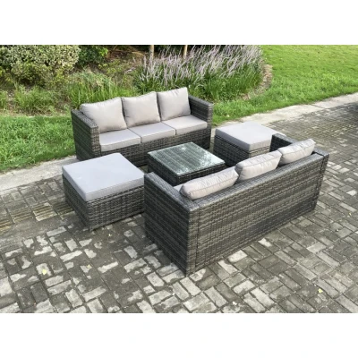 Image of 8 Seater Rattan Garden Furniture Set Patio Outdoor Lounge Sofa with Square Coffee Table 2 Big Footstool Dark Grey Mixed Fimous