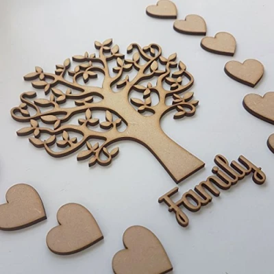 Image of Wooden Family Tree Shape for Crafts, Love Perfect Tree, Weddings, guestbook (15cm)
