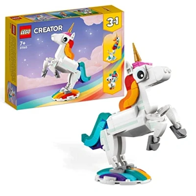 Image of LEGO 31140 Creator 3 in 1 Magical Unicorn Toy to Seahorse Peacock, Rainbow Animal Figures, Gift for Girls and Boys, Buildable Toys
