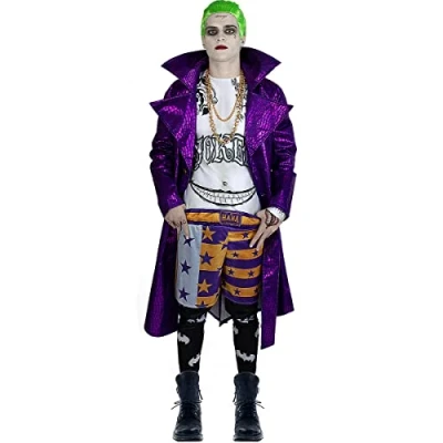 Image of Funidelia Joker Costume Suicide Squad for man Superheroes, DC Comics, Villains adults, accessory fancy dress &amp; props Halloween, carnival parties Size XL Purple