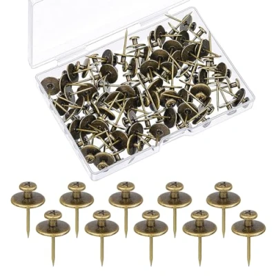 Image of 20 Pcs Picture Hangers Nails Small Head Thumb Tacks Wall Hanging Hook Double Headed Decorative Push Pin Hooks for Drywall Wooden Bronze