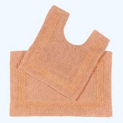 Image of HOMESCAPES Bath Mat Set, Luxury 1600gsm Extra Soft 100% Cotton, Reversible Bathroom Sets 2 Piece, Washable, Non Slip, Super Absorbent, Quick Dry, Peach Rug Set: &amp; Toilet