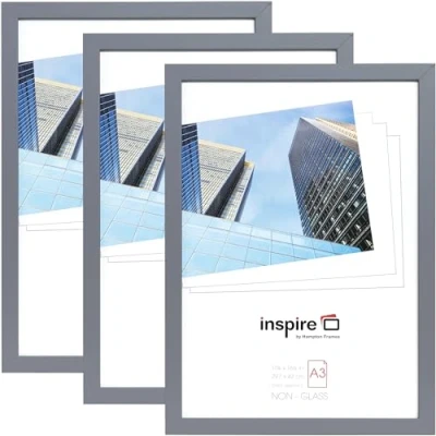 Image of Hampton Frames ZURICH A3 (30x42cm) Pack of 3 Grey Poster Photo Frame Acrylic (Non Glass) Front ZURA3GRY PK3