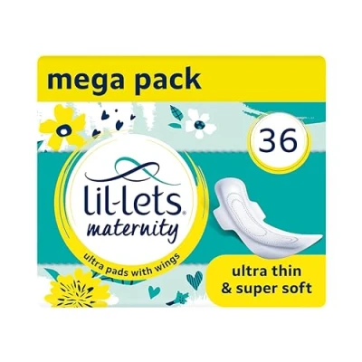 Image of Lil Lets Maternity Ultra Thin Long Pads with Wings, Perfect for 3+ Weeks Post Birth, 12 Count (Pack of 3)