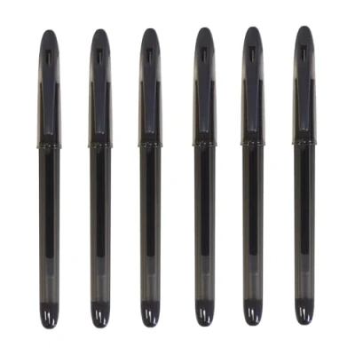 Image of 5 Star Branded 6 x Black Roller Gel Pens 0.7mm Tip with Rubber Grip &amp; Visible Barrel