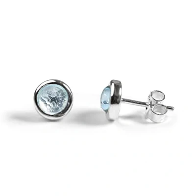 Image of Blue Topaz and Sterling Silver Simple Minimal Round Stud Earrings, Natural Gemstone Earrings