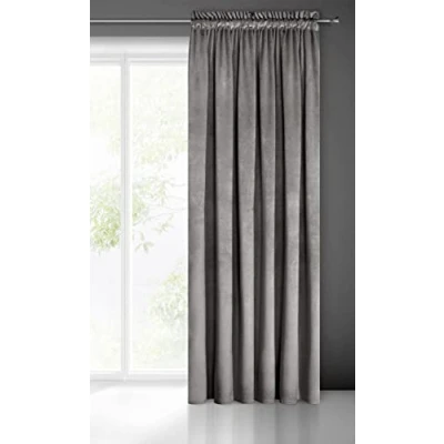 Image of Eurofirany PIERRE Soft Plain Opaque Velvet Curtain with Rufflette Tape For Rail 1 Unit, Fluffy Panel Drape Classic Glamour Elegant Living Room, Bedroom, 215 g/m2, W55 x L118, Grey
