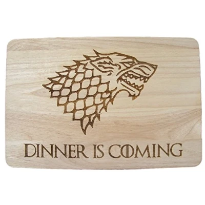 Image of GAME OF THRONES GIFT IDEA GOT HARDWOOD CHOPPING CUTTING CHEESE BOARD PLACE MAT DINNER IS COMING WOLF WINTER ENGRAVED WOOD KITCHEN COOKING BAKING BIRTHDAY PRESENT WOODEN LASER