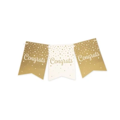 Image of PD Party 7023013 Flag Banner Congratulations Celebration Congrats, Gold/White, 8.5cm Length x Width 7.5cm Height