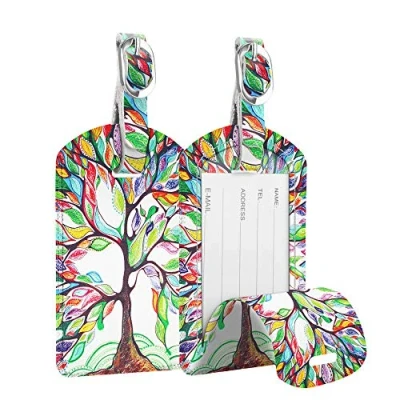 Image of Fintie 2 Pack Luggage Tags, PU Leather Name ID Labels with Privacy Cover for Travel Bag Suitcase (Love Tree), Love Tree