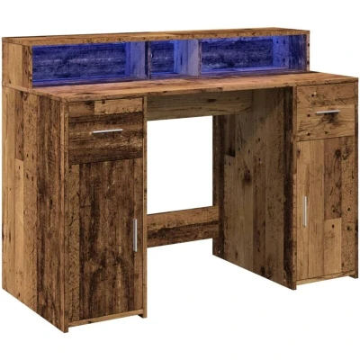 Image of vidaXL Desk with LED Lights Old Wood 120x55x91 cm Engineered