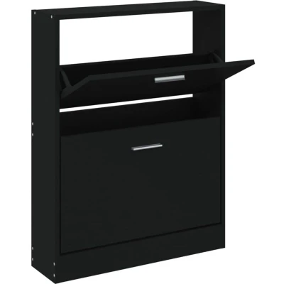 Image of vidaXL Shoe Cabinet Black, Organiser with Pull Down Drawers Made of Engineered Wood