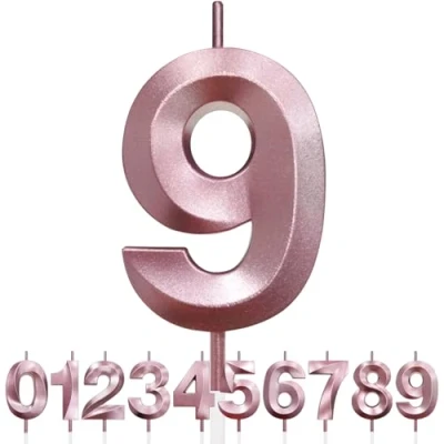 Image of Number 9 Birthday Candles, 3D Design Rose Gold Glitter Happy Cake Topper Decorations, Candle for Party, Wedding Anniversary 1pc (Pink Gold)