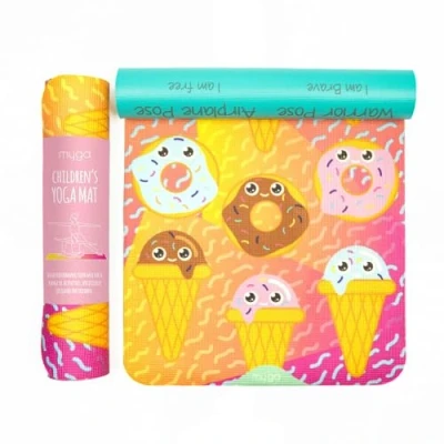 Image of Myga Childrens Yoga Mat Non Slip Kids for Yoga, Fitness and Exercise Multipurpose with 8 Poses on Reverse Comfortable, Lightweight Travel Friendly Sweet Tooth