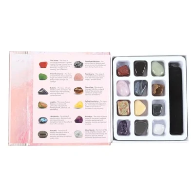 Image of Little Book of Crystal Healing Gift Set Witches Crystals &amp; Divination Stones Kit with Tumblestones Casting, Chart, and Positive Energy Gems