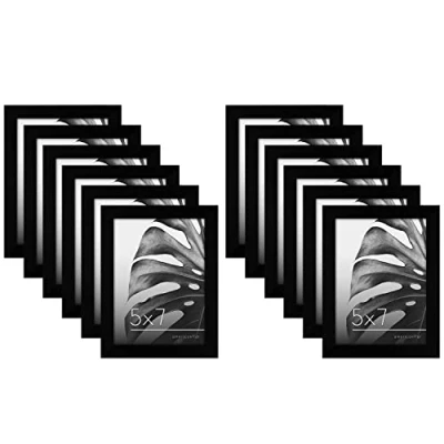 Image of Americanflat 7x5 Photo Frames Set of 12 Gallery Wall Picture Frame in Black Engineered Wood with Polished Plexiglass Horizontal and Vertical Formats for Tabletop