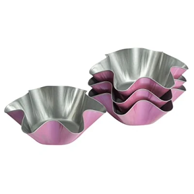 Image of Zenker Z7473 Creative Studio Wavy Baking Cups Fancy Moulds Cake Pan Non Stick (Color: Pink, Silver) Quantity: 4 Pieces