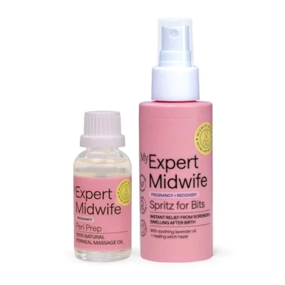 Image of My Expert Midwife Just for Bits Birth Prep &amp; Recovery Duo with Spritz Postnatal Relief Perineal Spray and Peri Your Massage Oil (Pack of 2)