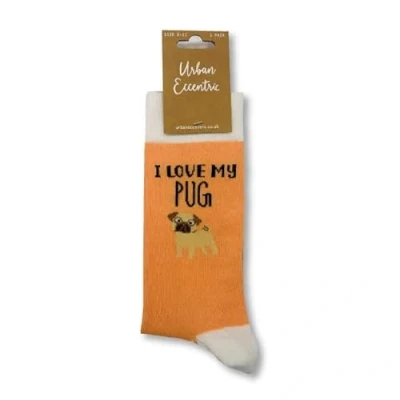 Image of Urban Eccentric Unisex I Love My Pug Socks Gift 1 Pair Cotton Rich Premium Novelty Gifts