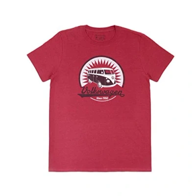 Image of BRISA VW Collection Volkswagen Hippie Bus T1 Camper Van T Shirt Unisex with Vintage/Retro Design (L/Vintage Logo/Red)