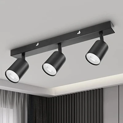 Image of Dehobo Ceiling Light Spotlight Bar in Matt Black Lights Spotlights with GU10 Socket Industrial 3 Way Indoor Spot for Kitchen Lounge Bedroom Dining Room