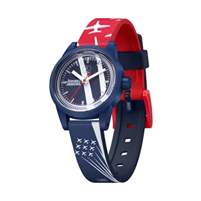 Image of Citizen Q&amp;Q Red Arrows solar powered 32mm watch, charges with sunlight or any other fluorescent light source, water resistant to 100m, 2 year warranty, for boys and girls R03A 503VY