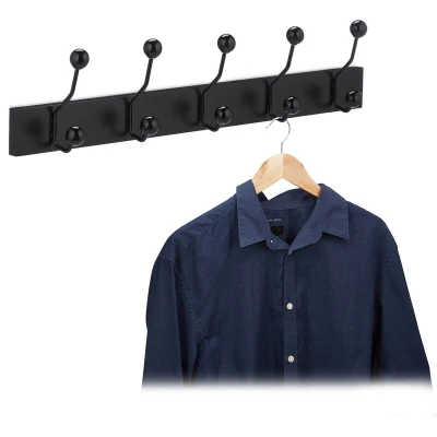 Image of Relaxdays Coat Rack, 14 x 65 7 cm, 5 Double Hooks, Wall Mounted, Hallway &amp; Entrance, Convenient Storage, Black, Fibreboard