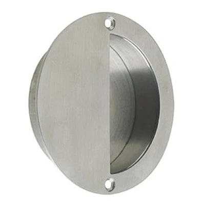 Image of Circular Half Moon Face Fix Flush Recessed Sliding Door Pull Handle 90mm Diameter Satin Stainless Steel