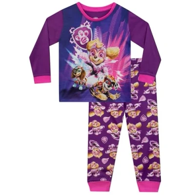 Image of Paw Patrol Girls Pyjamas Liberty, Marshall and Skye For The Mighty Movie Kids Purple 7 8 Years