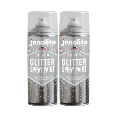 Image of JENOLITE Glitter Spray Paint Silver In Clear Sealant 2x400ml Lacquer With Fine Multi Surface Ideal for Picture Frames, Mirrors, Ornaments &amp; Crafting