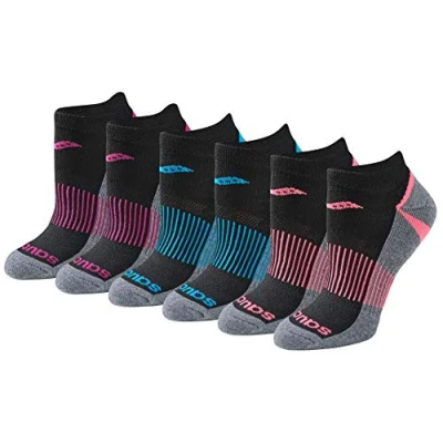 Image of Saucony Women&#039;s Selective Cushion Performance No Show Athletic Sport Socks (6 &amp; 12, Black Assorted Pairs), Shoe Size: M (Pack of 6)