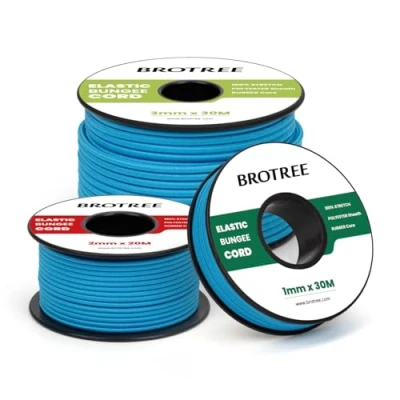Image of Brotree Elastic Cord Bungee 2mm x 30m Rope String Thread Heavy Stretch for DIY, Crafts, Sewing, Beading, Jewellery, Necklace, Bracelet, Tent Poles and Backpack Blue