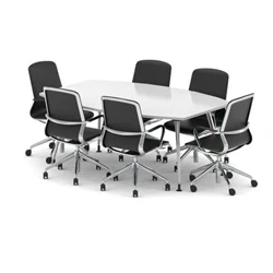 Image of High Gloss 1800mm Writable Boardroom Table White + 6 Executive Chairs