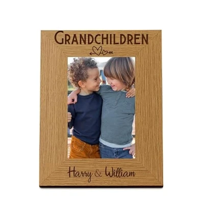Image of ukgiftstoreonline Personalised Grandchildren Elegant Style Photo Frame Gift Oak Wood Finish (5 x 7 Inch)