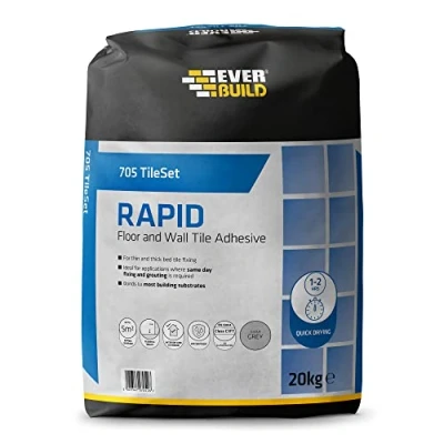 Image of Everbuild 705 Rapid Set Floor and Wall Tile Adhesive, Grey, 20 kg