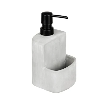 Image of WENKO Festival washing up liquid dispenser, refillable soap dispenser made of robust concrete in grey, compartment for the sponge perfect kitchen, 380 ml, 10 x 18 cm,