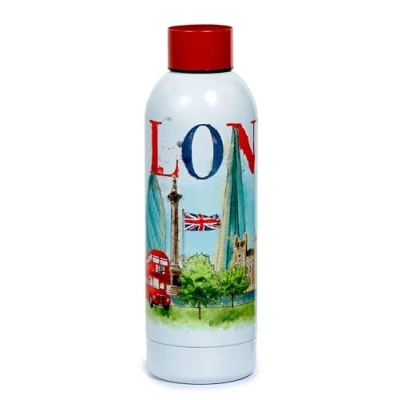 Image of Puckator BOT194 London Tour Reusable Stainless Steel Hot &amp; Cold Thermal Insulated Drinks Bottle 530ml