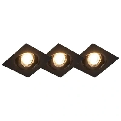 Image of Qazqa Set of 3 Recessed Spotlight I Downlights Black incl. LED Step dimmable MIU Modern Way Light Polyester Suitable for Living Room Kitchen Bedroom