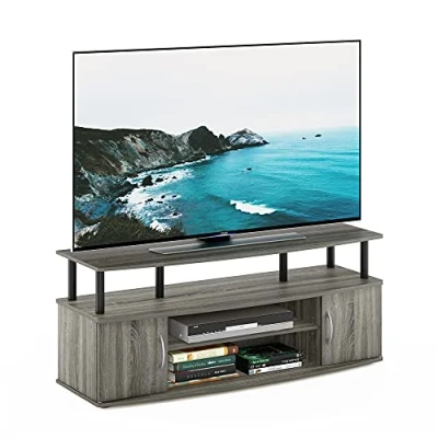 Image of Furinno JAYA Large Entertainment Center, TV Stand, Unit Hold up to 55 Inch TV, French Oak/Black, 119.9 (W) x 49.8 (H) 40.1 (D) cm