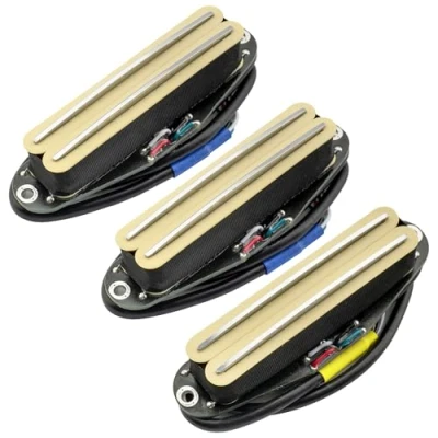 Image of Musiclily Pro ST DPHC Ceramic Dual Single Coil Sized Humbucker Super Distortion Neck Middle Bridge Pickups Set for Strat Style Electric Guitar, Cream Body Chrome Rail