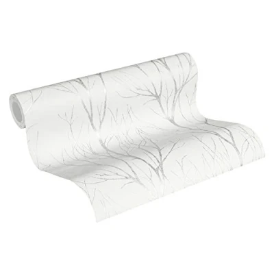 Image of Forest Wallpaper Blooming Non Woven 10.05 m x 0.53 White Grey Made in Germany by Livingwalls 372602 37260 2