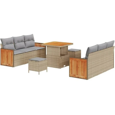 Image of vidaXL 9 Piece Garden Sofa Set with Cushions Beige Poly Rattan Acacia