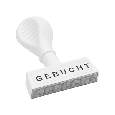 Image of Wedo 19312 Stock Text Stamp Booked Plastic Imprint Width 45 mm Font Height 5 Ergonomic Handle White